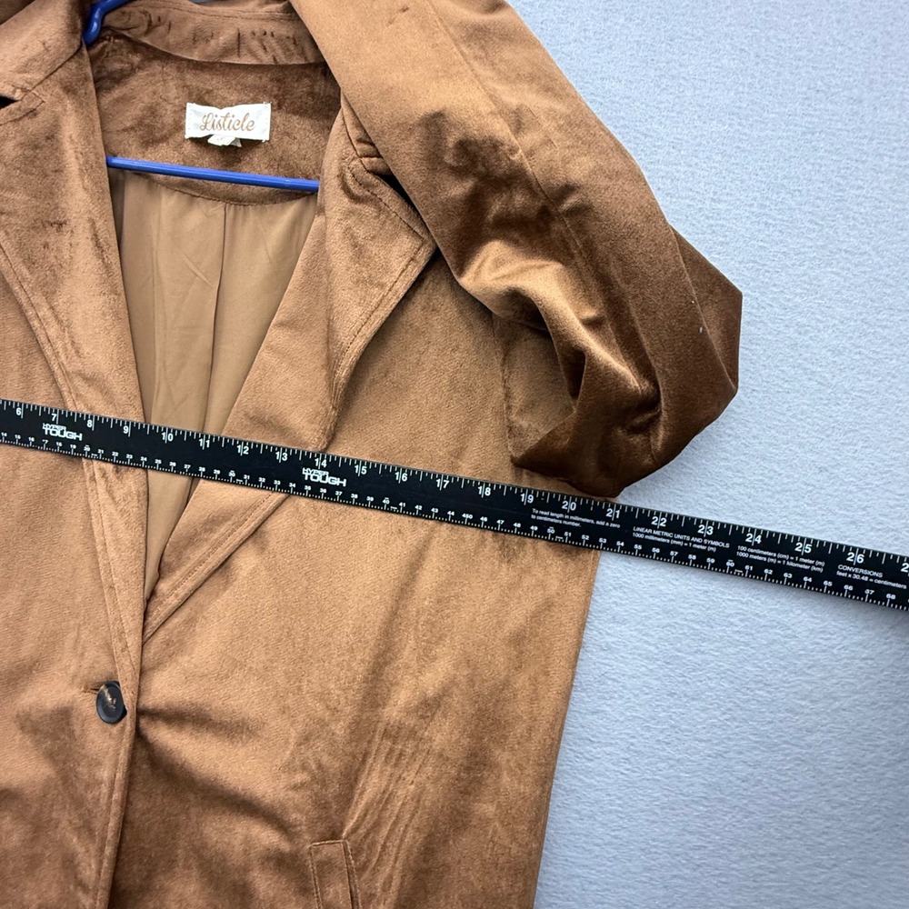 Listicle Faux Suede Long Trench Coat Camel Tan Boho Western Duster Jacket Small - Picture 8 of 14
